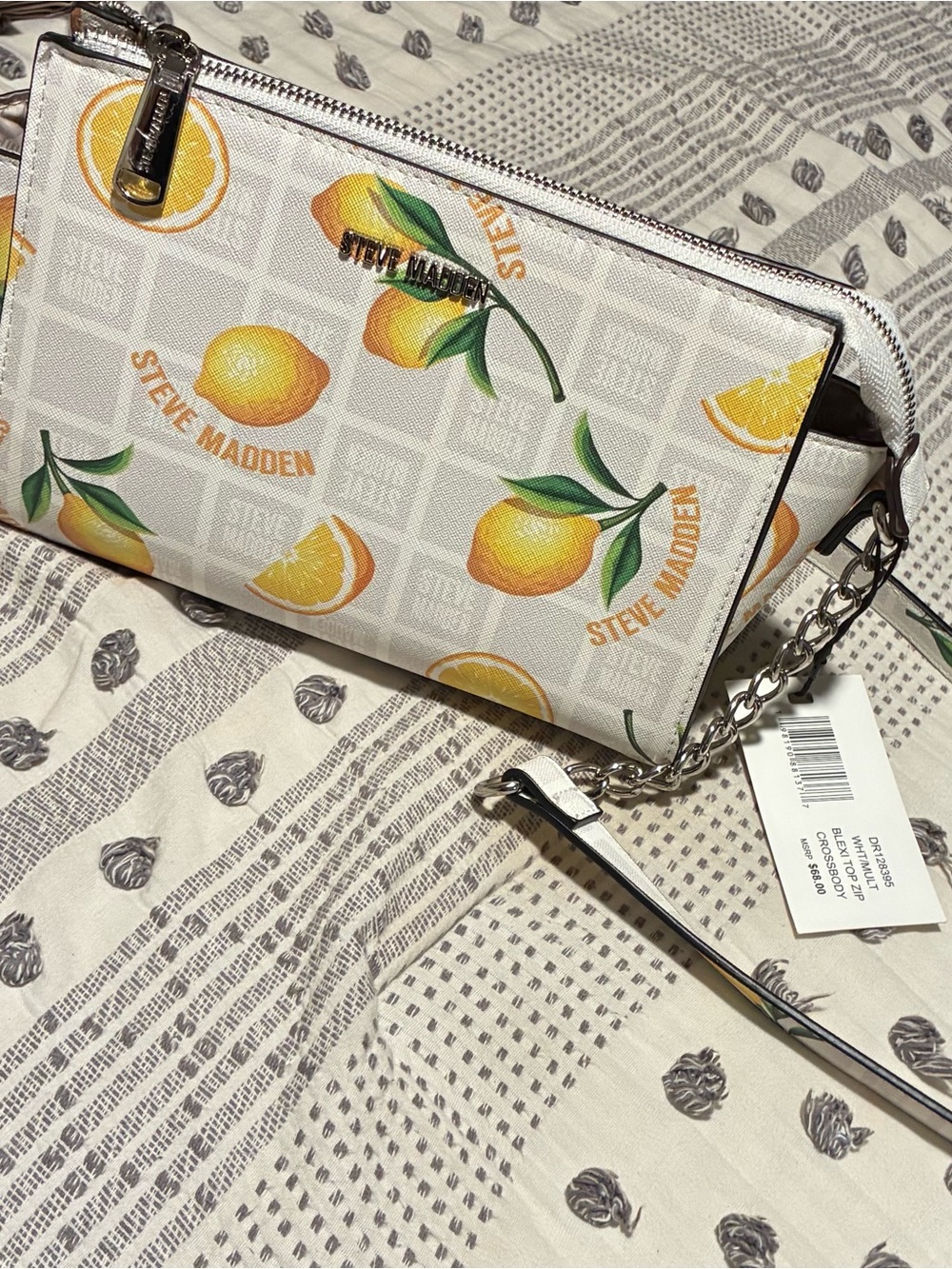 Steve Madden White Lemon Print Crossbody Bag
